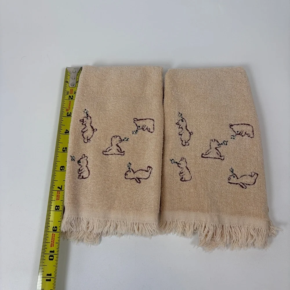 VTG American Pacific Winnie The Pooh Embroidered Set of 2 Hand‎ Towels Beige Tan